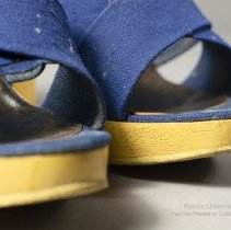 Wooden mules with navy canvas straps